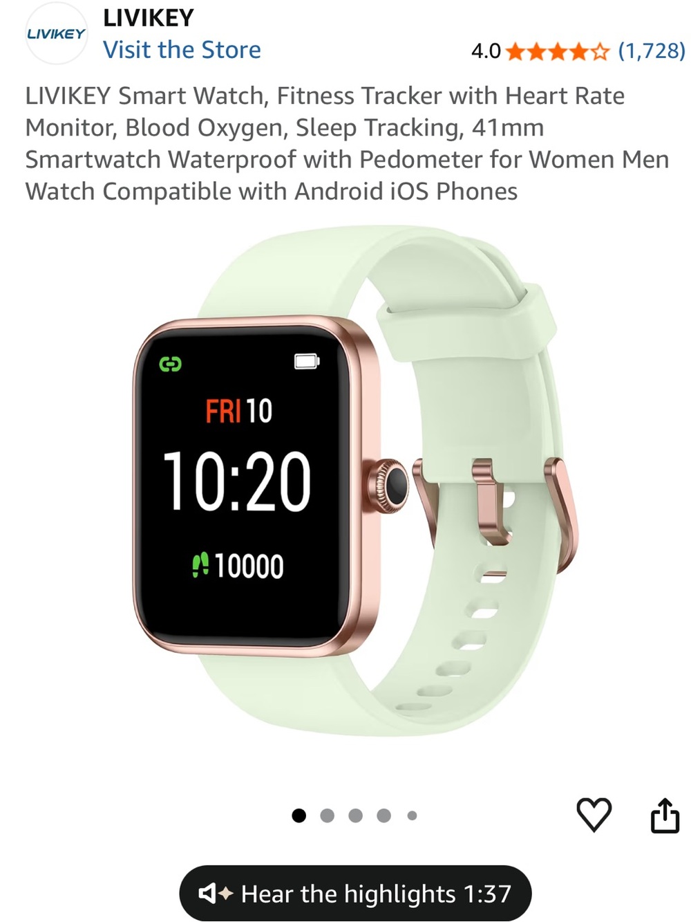 LIVIKEY Smart Watch 41mm waterproof